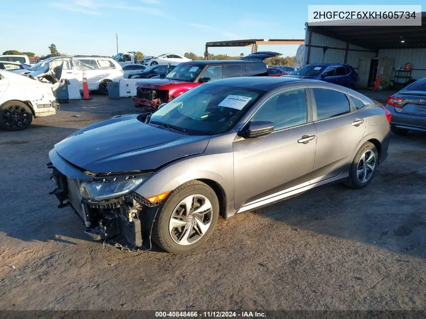 2019 Honda Civic Lx VIN: 2HGFC2F6XKH605734 Lot: 40848466