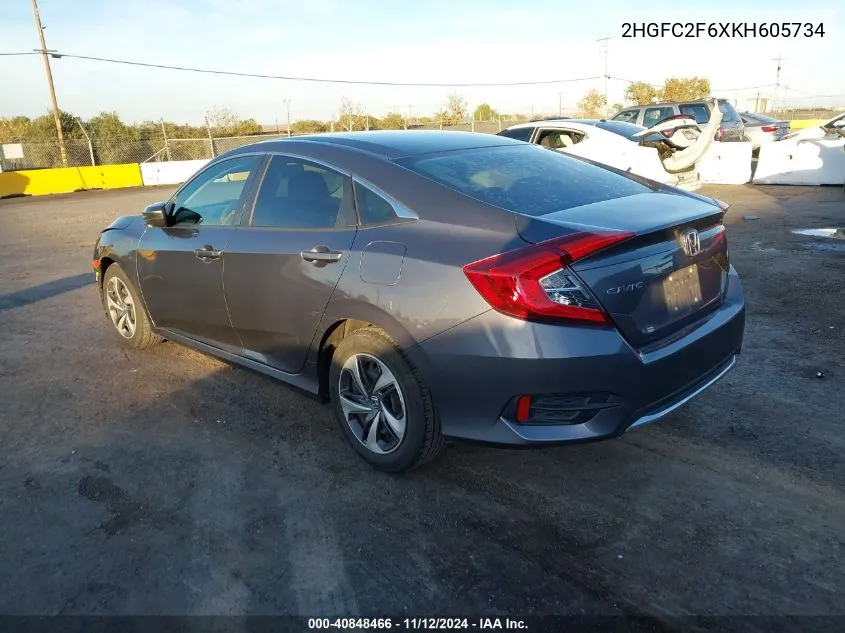 2019 Honda Civic Lx VIN: 2HGFC2F6XKH605734 Lot: 40848466