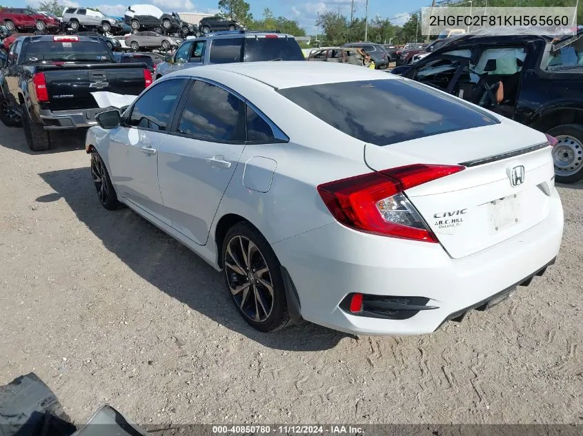 2019 Honda Civic Sport VIN: 2HGFC2F81KH565660 Lot: 40850780