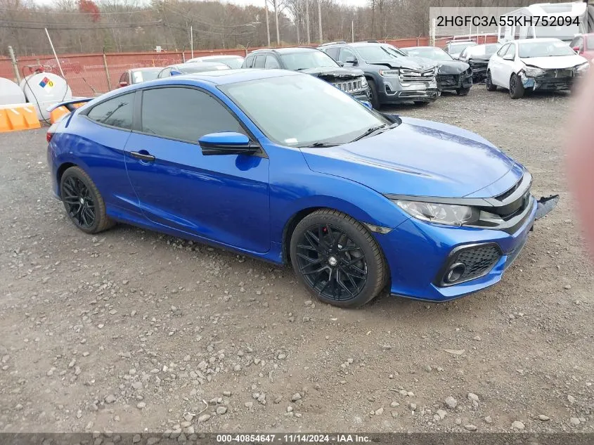 2019 Honda Civic Si VIN: 2HGFC3A55KH752094 Lot: 40854647