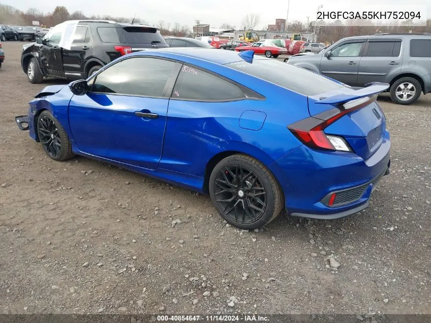 2019 Honda Civic Si VIN: 2HGFC3A55KH752094 Lot: 40854647