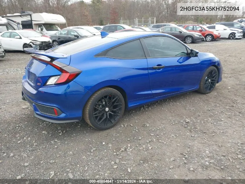 2019 Honda Civic Si VIN: 2HGFC3A55KH752094 Lot: 40854647