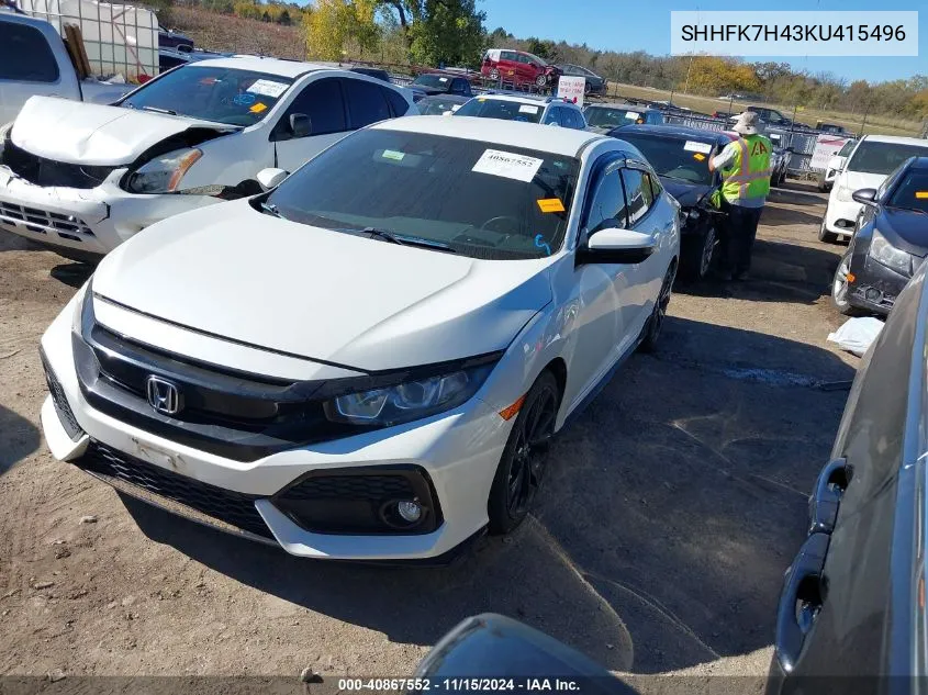 2019 Honda Civic Sport VIN: SHHFK7H43KU415496 Lot: 40867552