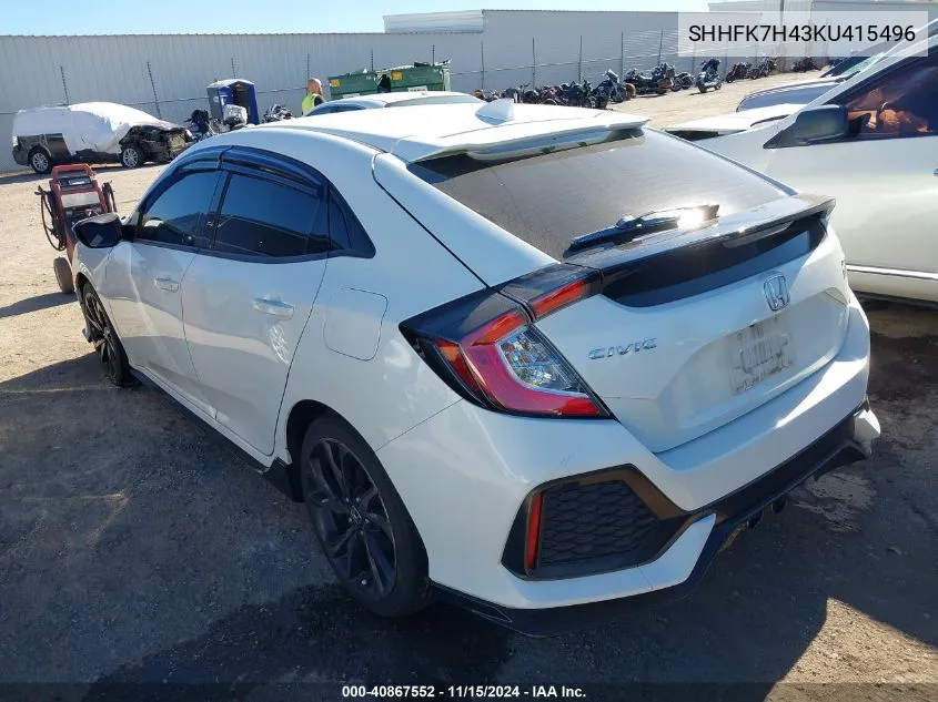 2019 Honda Civic Sport VIN: SHHFK7H43KU415496 Lot: 40867552