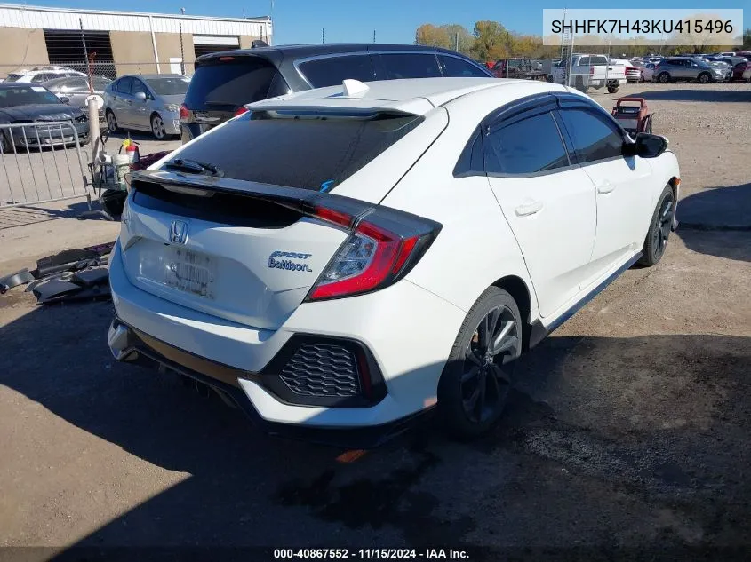 2019 Honda Civic Sport VIN: SHHFK7H43KU415496 Lot: 40867552