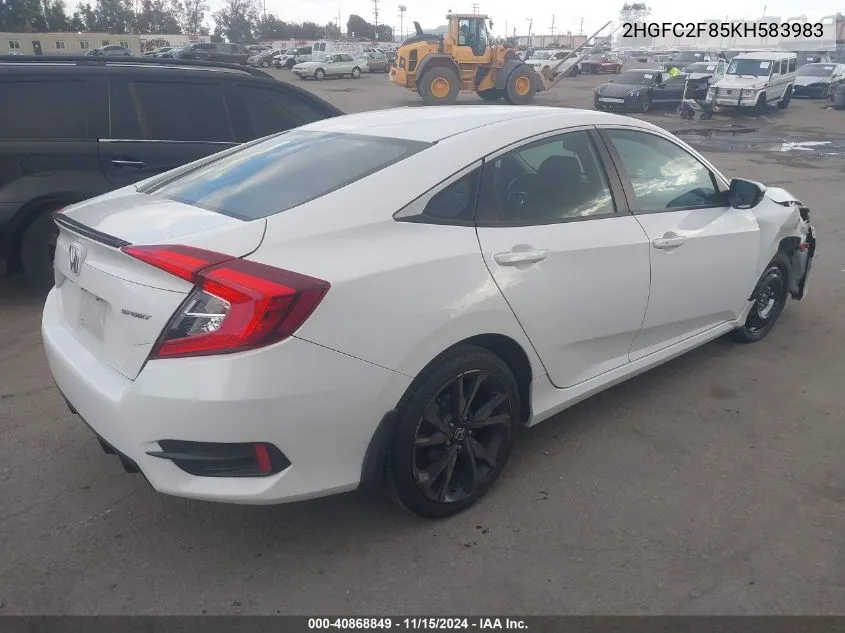 2019 Honda Civic Sport VIN: 2HGFC2F85KH583983 Lot: 40868849