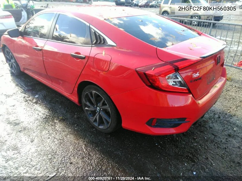 2019 Honda Civic Sport VIN: 2HGFC2F80KH560305 Lot: 40920761