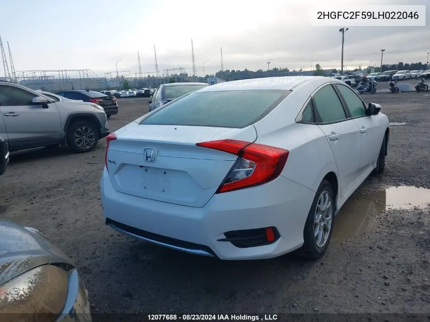 2020 Honda Civic VIN: 2HGFC2F59LH022046 Lot: 12077688