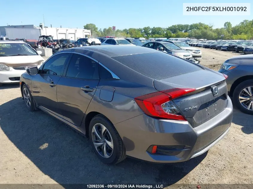 2020 Honda Civic Sedan VIN: 2HGFC2F5XLH001092 Lot: 12092336