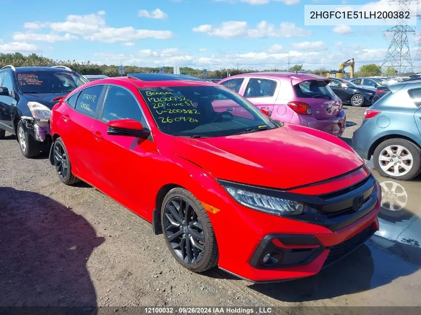 2020 Honda Civic Si Sedan VIN: 2HGFC1E51LH200382 Lot: 12100032