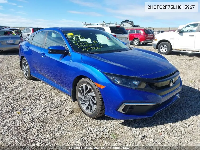 2020 Honda Civic Sedan VIN: 2HGFC2F75LH015967 Lot: 12103555