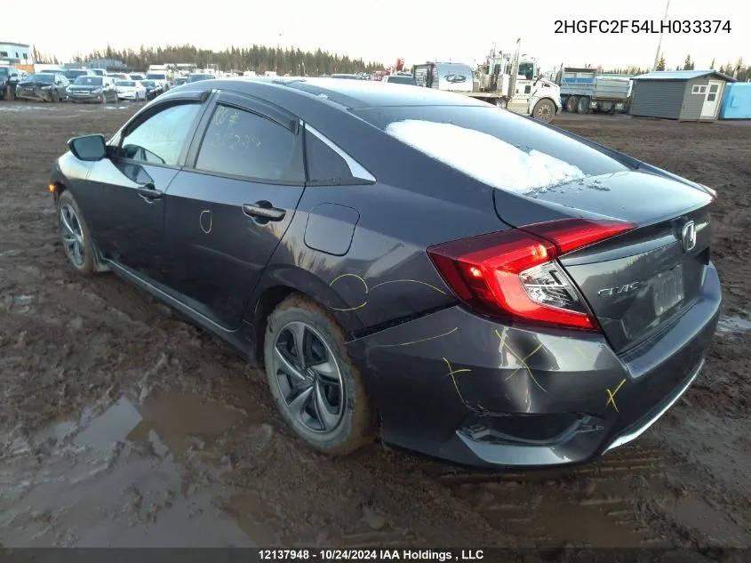 2020 Honda Civic Sedan VIN: 2HGFC2F54LH033374 Lot: 12137948