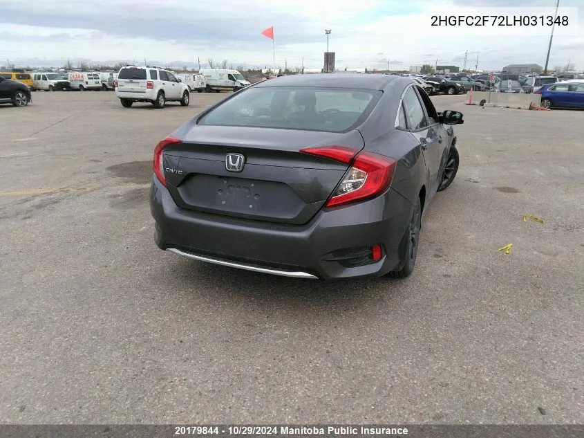 2020 Honda Civic Ex VIN: 2HGFC2F72LH031348 Lot: 20179844