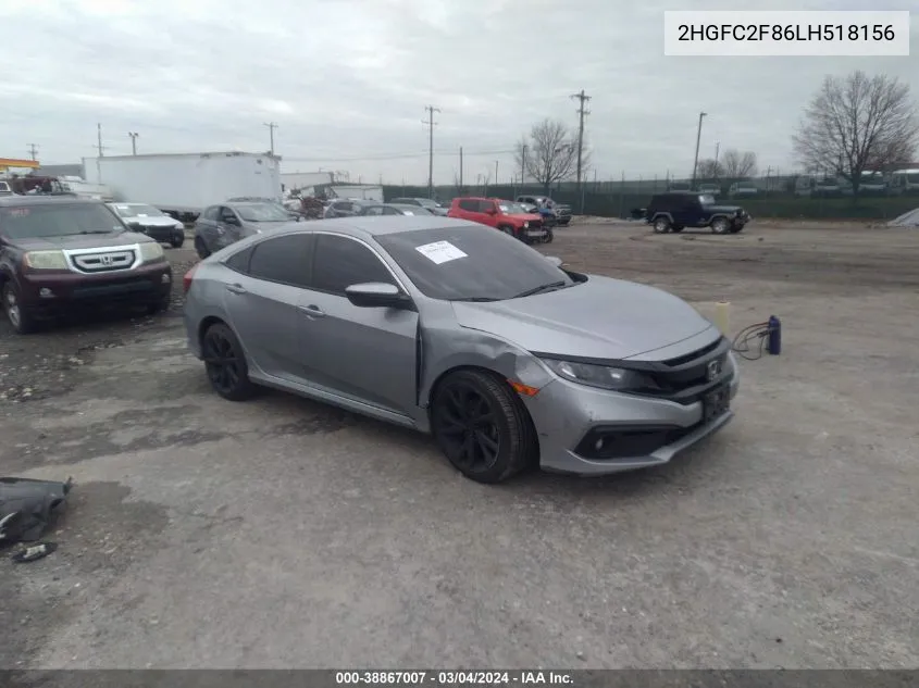 2020 Honda Civic Sport VIN: 2HGFC2F86LH518156 Lot: 38867007