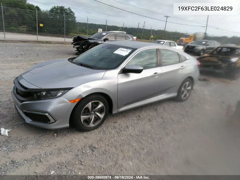 2020 Honda Civic Lx VIN: 19XFC2F63LE024829 Lot: 39680978