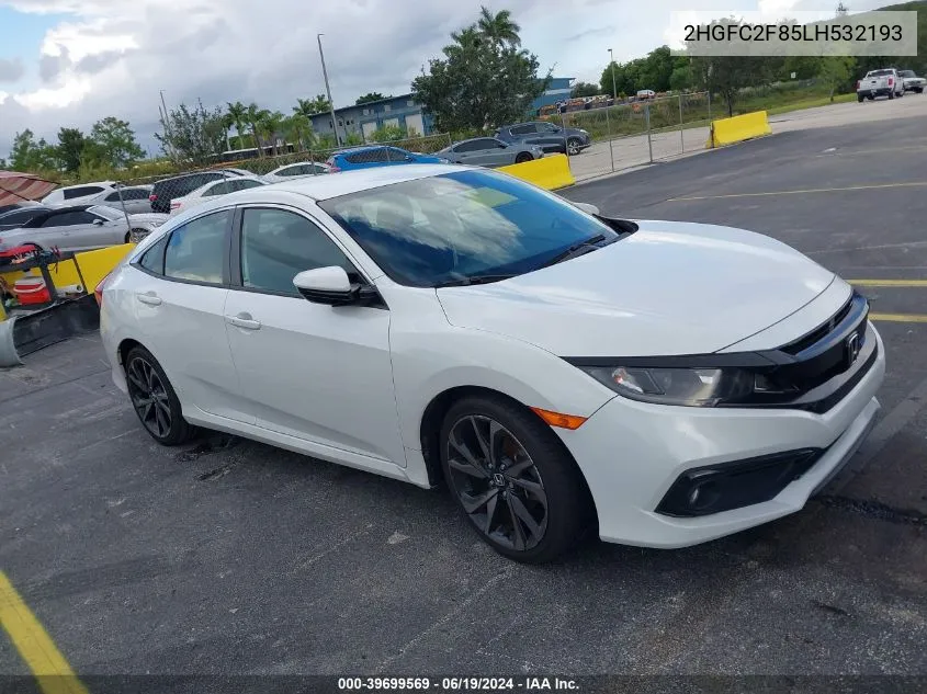 2020 Honda Civic Sport VIN: 2HGFC2F85LH532193 Lot: 39699569