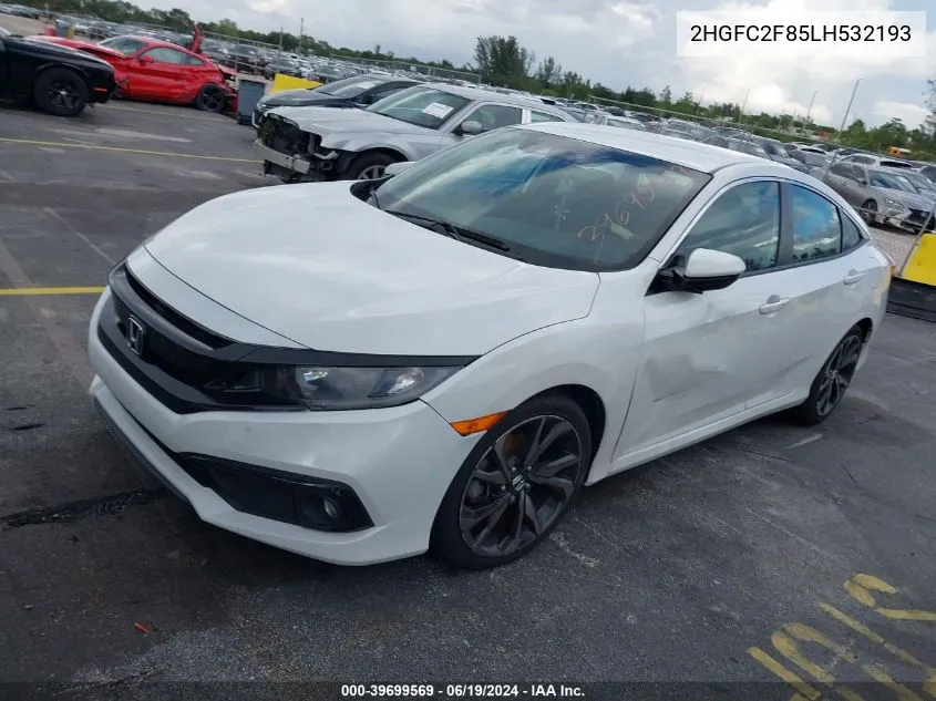 2020 Honda Civic Sport VIN: 2HGFC2F85LH532193 Lot: 39699569