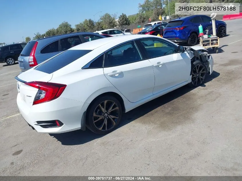 2020 Honda Civic Sport VIN: 2HGFC2F80LH578188 Lot: 39751737