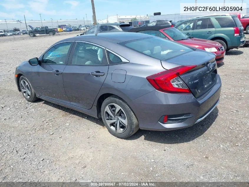 2020 Honda Civic Lx VIN: 2HGFC2F60LH505904 Lot: 39780567