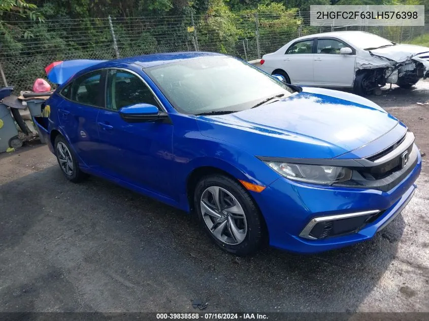 2020 Honda Civic Lx VIN: 2HGFC2F63LH576398 Lot: 39838558