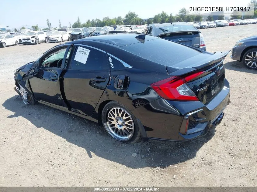 2020 Honda Civic Si Sedan VIN: 2HGFC1E58LH701947 Lot: 39922033