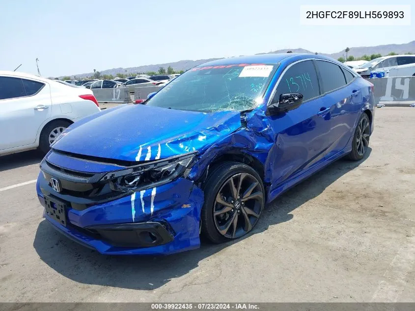 2020 Honda Civic Sport VIN: 2HGFC2F89LH569893 Lot: 39922435