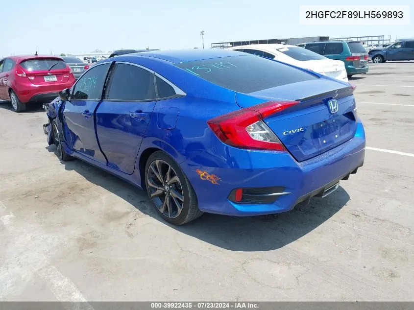 2020 Honda Civic Sport VIN: 2HGFC2F89LH569893 Lot: 39922435