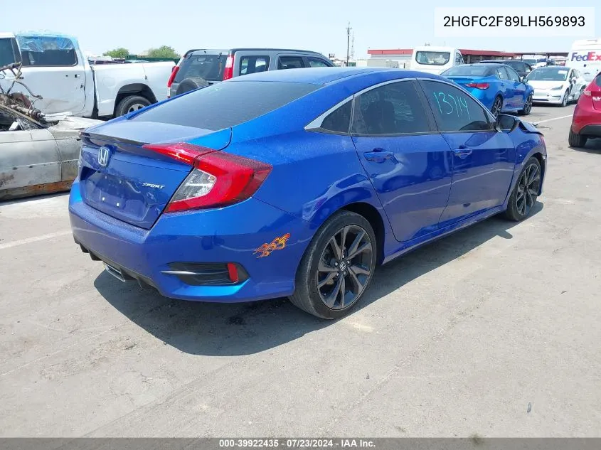 2020 Honda Civic Sport VIN: 2HGFC2F89LH569893 Lot: 39922435