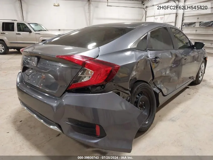 2020 Honda Civic Lx VIN: 2HGFC2F62LH545420 Lot: 39930743