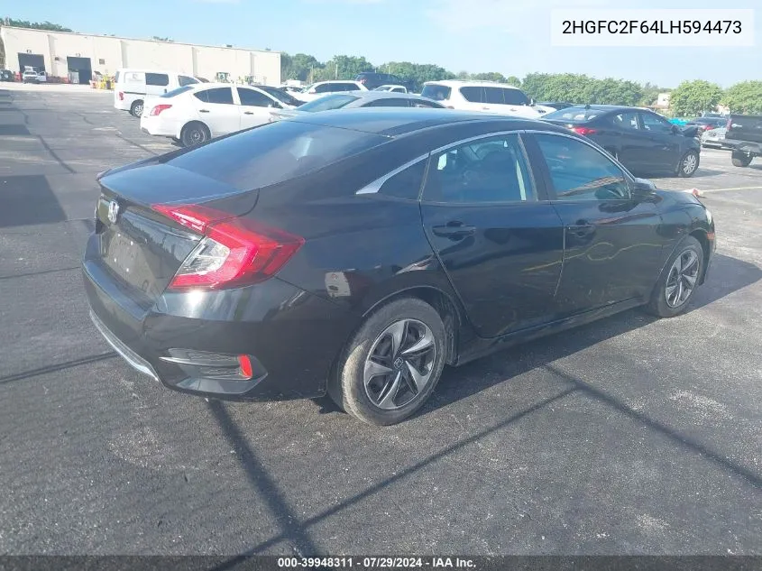 2020 Honda Civic Lx VIN: 2HGFC2F64LH594473 Lot: 39948311