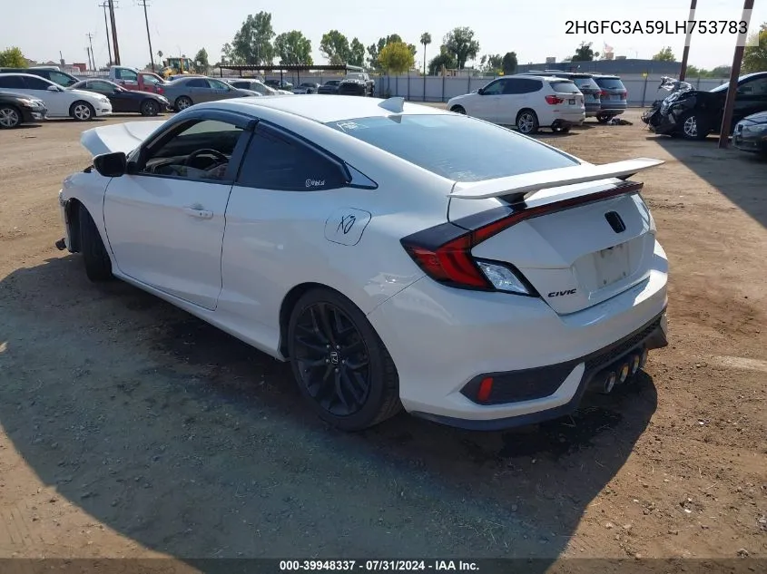 2020 Honda Civic Si Coupe VIN: 2HGFC3A59LH753783 Lot: 39948337