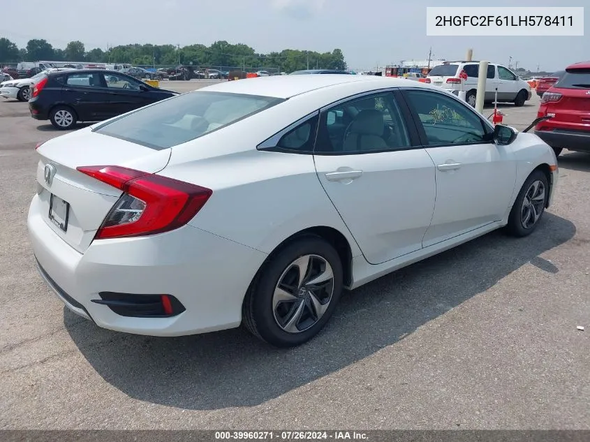 2020 Honda Civic Lx VIN: 2HGFC2F61LH578411 Lot: 39960271