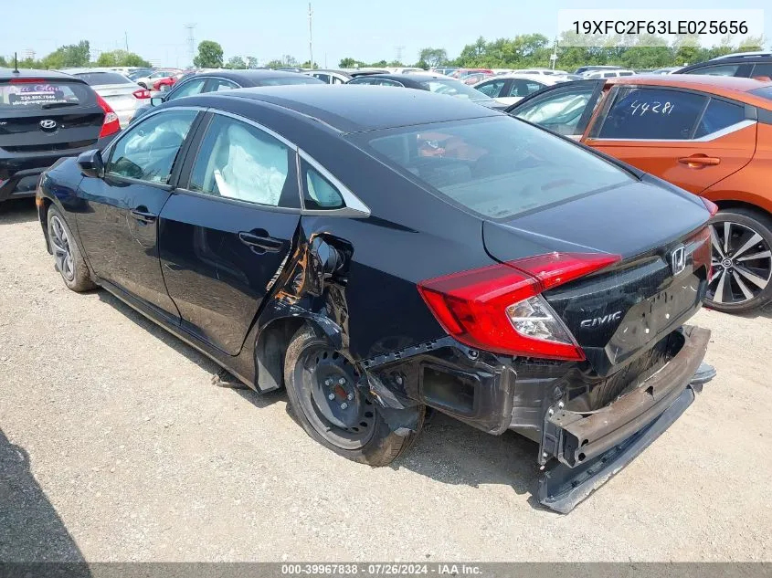 2020 Honda Civic Lx VIN: 19XFC2F63LE025656 Lot: 39967838