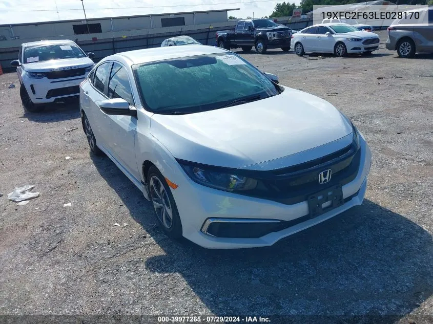 2020 Honda Civic Lx VIN: 19XFC2F63LE028170 Lot: 39977265