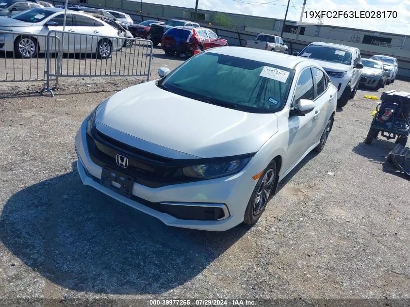 2020 Honda Civic Lx VIN: 19XFC2F63LE028170 Lot: 39977265