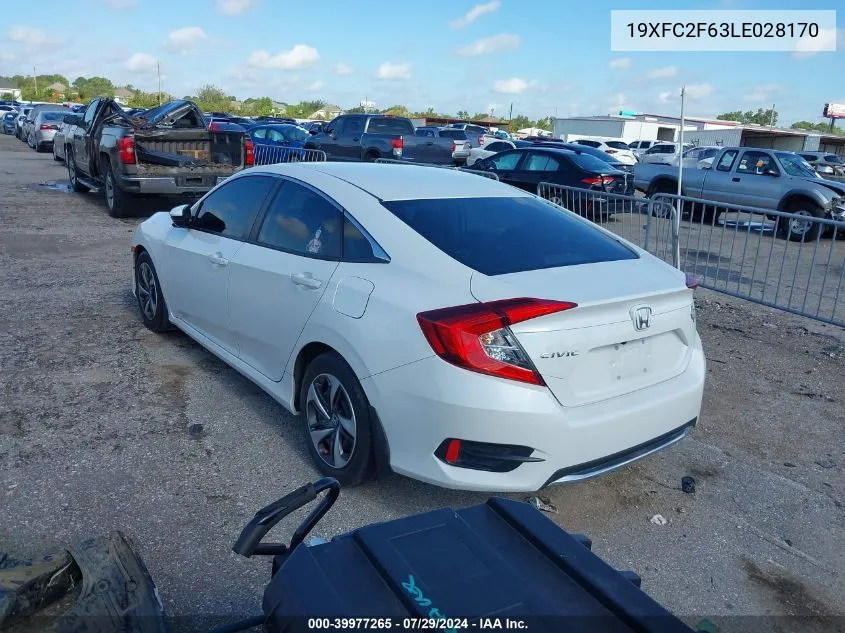 2020 Honda Civic Lx VIN: 19XFC2F63LE028170 Lot: 39977265