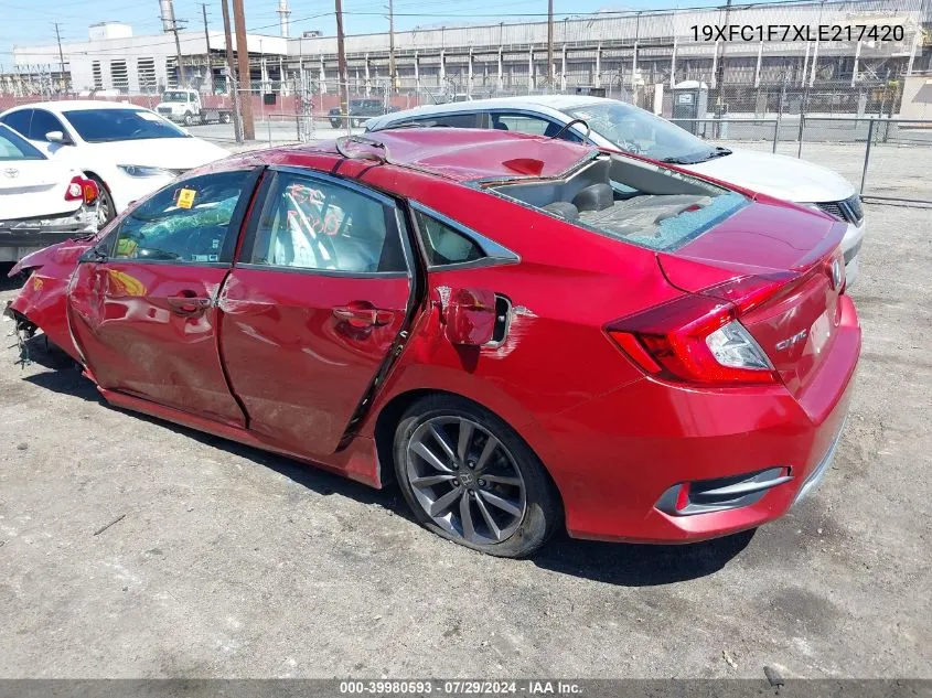 2020 Honda Civic Ex-L VIN: 19XFC1F7XLE217420 Lot: 39980593