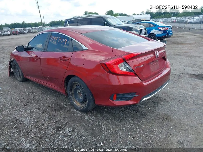 2020 Honda Civic Lx VIN: 2HGFC2F61LH598402 Lot: 39997109