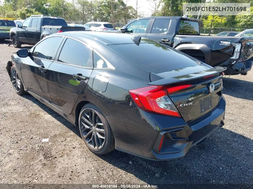 2020 Honda Civic Si Sedan VIN: 2HGFC1E52LH701698 Lot: 40018164