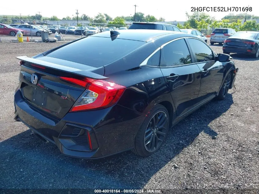 2020 Honda Civic Si Sedan VIN: 2HGFC1E52LH701698 Lot: 40018164