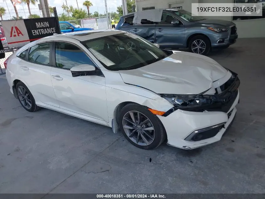 2020 Honda Civic Ex VIN: 19XFC1F32LE016351 Lot: 40018351