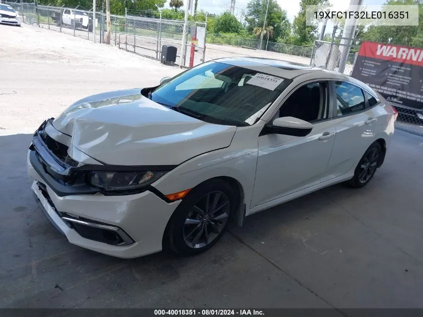 2020 Honda Civic Ex VIN: 19XFC1F32LE016351 Lot: 40018351