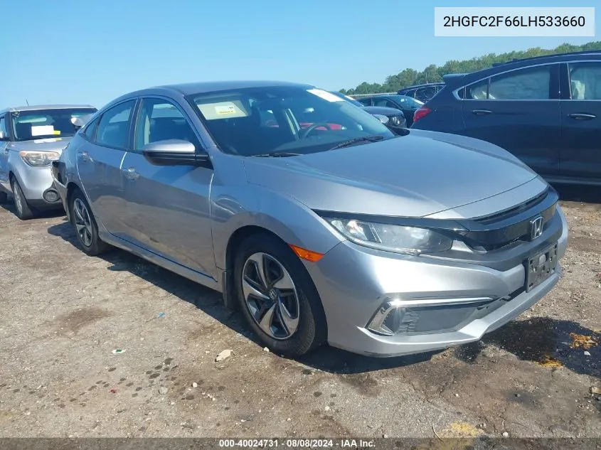 2020 Honda Civic Lx VIN: 2HGFC2F66LH533660 Lot: 40024731