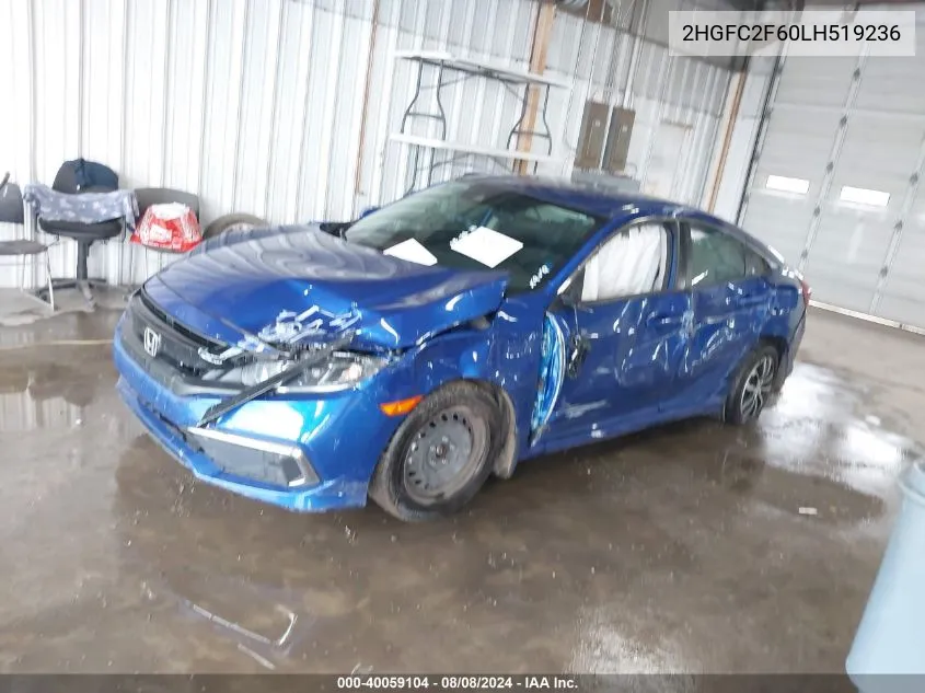 2020 Honda Civic Lx VIN: 2HGFC2F60LH519236 Lot: 40059104