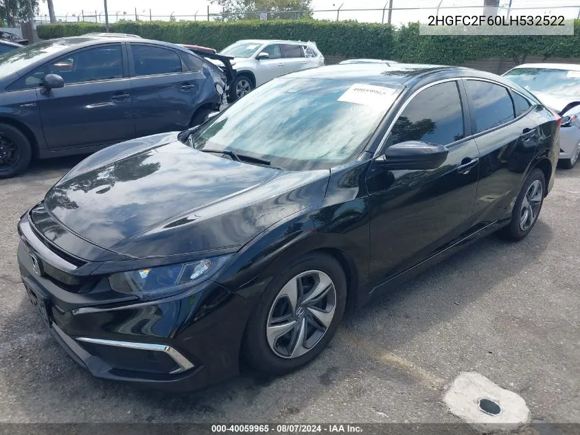 2020 Honda Civic Lx VIN: 2HGFC2F60LH532522 Lot: 40059965