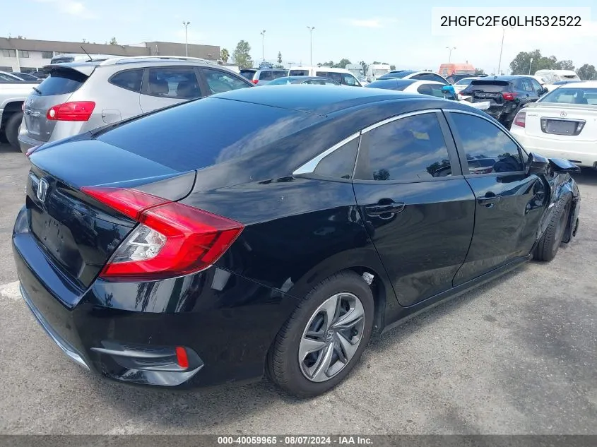 2020 Honda Civic Lx VIN: 2HGFC2F60LH532522 Lot: 40059965