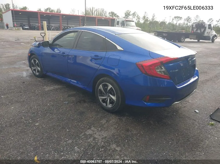 2020 Honda Civic Lx VIN: 19XFC2F65LE006333 Lot: 40063707