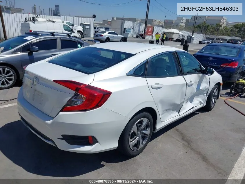 2020 Honda Civic Lx VIN: 2HGFC2F63LH546303 Lot: 40076595