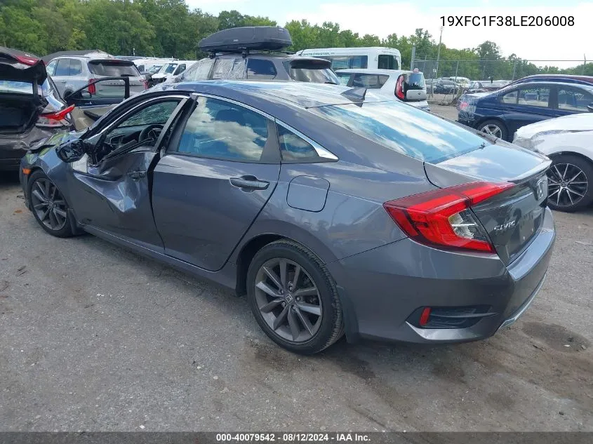 2020 Honda Civic Ex VIN: 19XFC1F38LE206008 Lot: 40079542