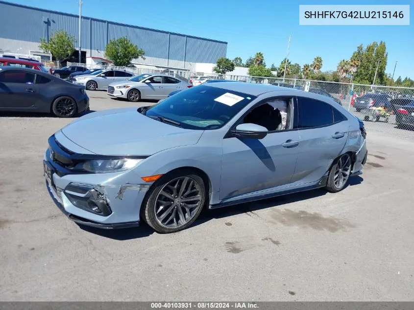 2020 Honda Civic Sport VIN: SHHFK7G42LU215146 Lot: 40103931